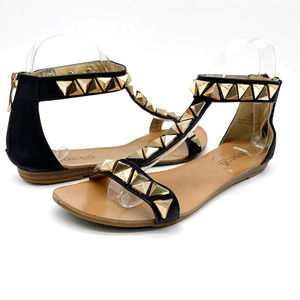 Bucco Black and Gold Studded Sandals